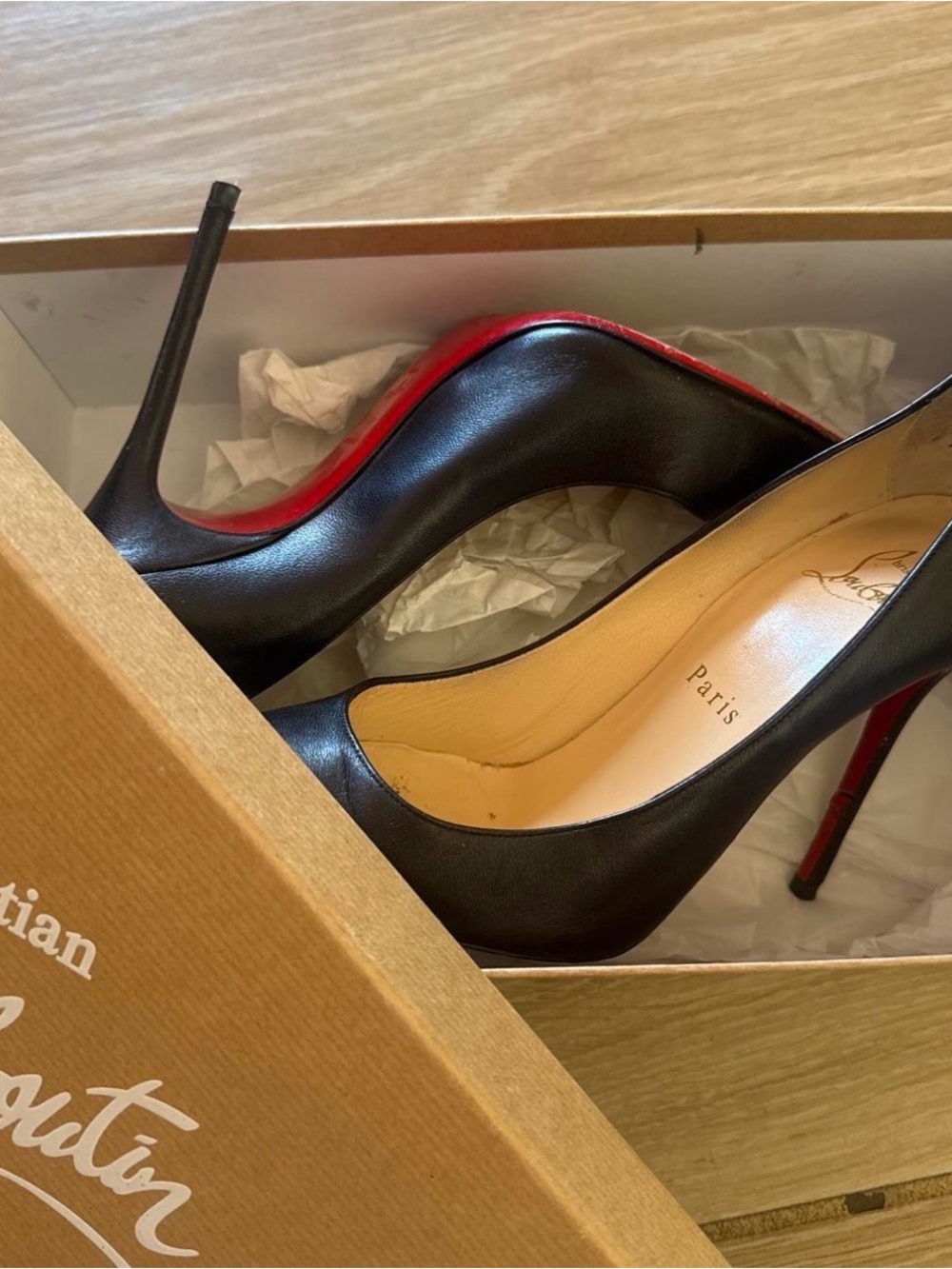 Christian Louboutin Black Leather Pointed-Toe Stilettos with Red Soles